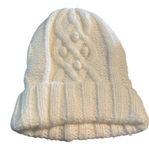 Aerie Ivory Cable Knit Beanie Hat, Popcorn Stitch Cuffed, NWT